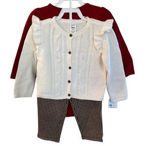 NEW Carters Baby Girls 18m Holly Bodysuit White Cable Knit Sweater 3 piece set